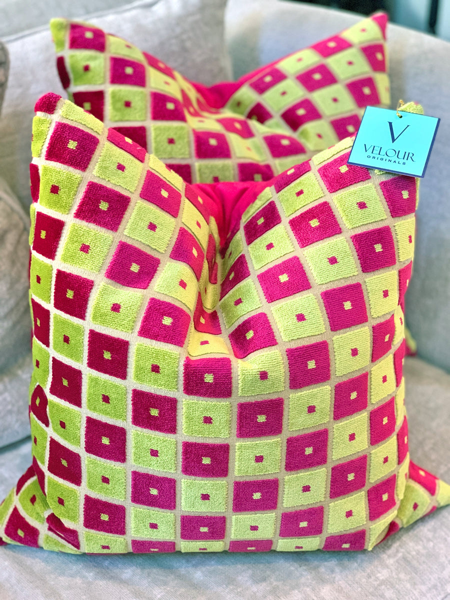 Fuchsia and Lime Green Velvet Pillows 22"x22' Velour Originals