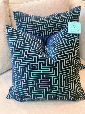 Athenian Navy Maze Velvet Pillows