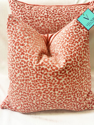 Coral Ocelot Velvet Pillows
