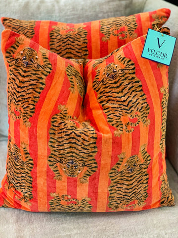 Death Valley Orange Velvet Tiger Pillows