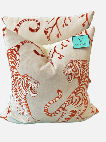 Double Natty Cut Velvet Tiger Pillows