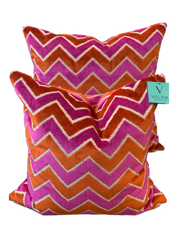 Tutti Fruitti red and hot pink velvet pillows