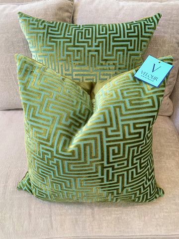 Athenian Green Maze Velvet Pillows