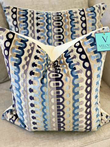Blue Zipper Velvet Pillows