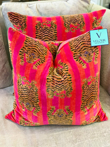 Death Valley Pink and Orange Velvet Tiger Pillows