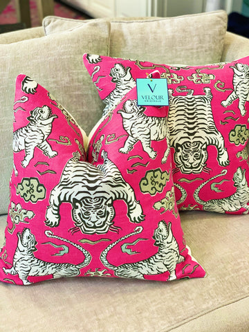 Fuchsia Hot Pink Tiger Republic Velvet Pillows