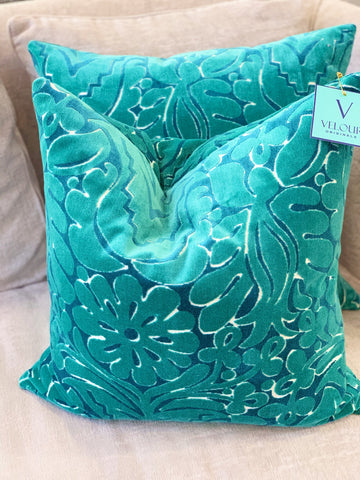 Green Blue Floral Velvet Pillows