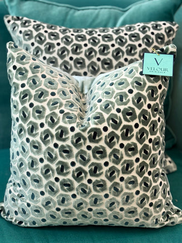 Aqua Pinwheel Cut Velvet Pillows