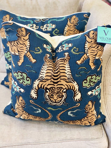 Navy Tiger Republic Velvet Pillows
