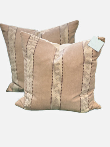 Tan Greek Key Velvet Pillows