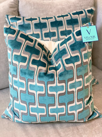 Teal Cut Velvet UFO Links Pillows