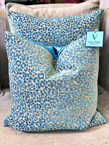 Teal Ocelot Velvet Pillows