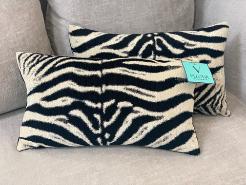 BLack and Cream Zebra Velvet lumbar pillows