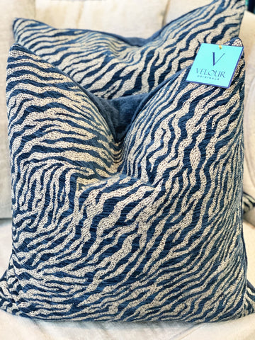 Navy Zulu Tiger Velvet Pillows