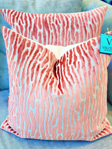 Bedford Melon Coral Stripe Cut Velvet Pillows