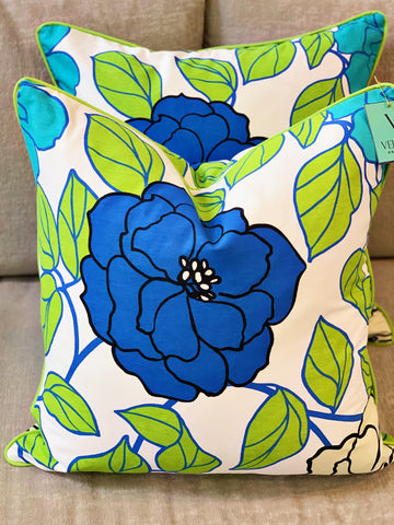 Blue Flower Linen Pillows