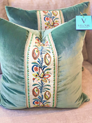 Cecile embroidered trim velvet pillows