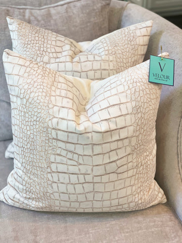 Cream Croc Velvet Pillows