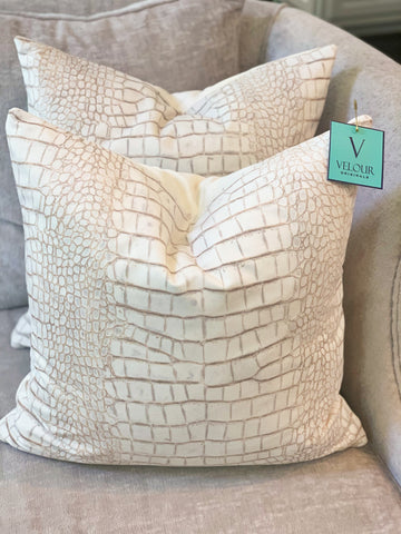 Cream Croc Velvet Pillows – Velour Originals - Main Image