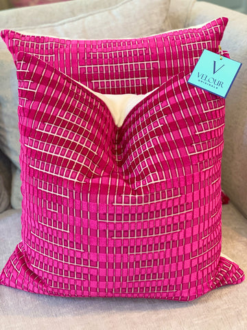 Fuchsia Hot Pink Cut Velvet Pillows