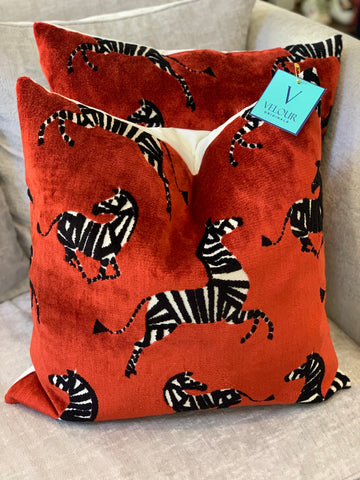 Farlowe Garnet Zebra Velvet Pillows