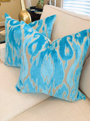 Turquoise Velvet Pillows  - Harrow Laguna Set 22"x22"