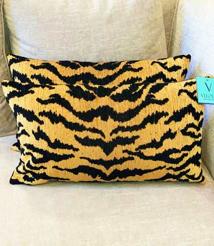 Golden Tiger Velvet Lumbar Pillows