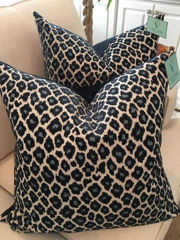 Navy Cheetah Pillow Set 22x22