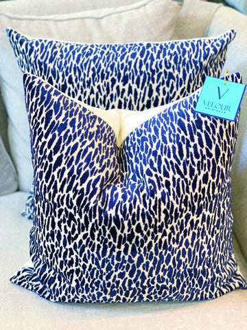 Navy Inman Ozzy Animal Print Velvet Pillows