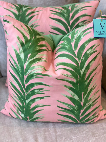 Royal Pink Palm Velvet pillows