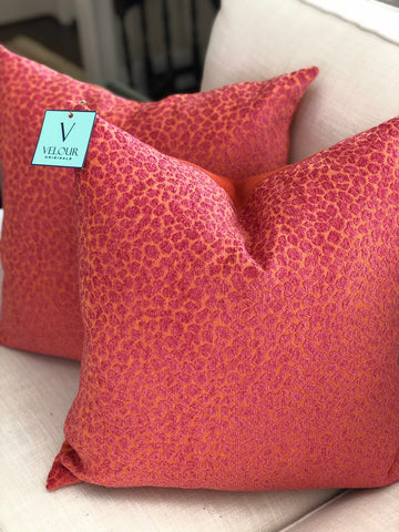 Spots Sorbet Orange Pink Cheetah Pillow Set 22x22