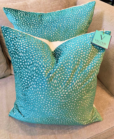 Teal starflower velvet pillows