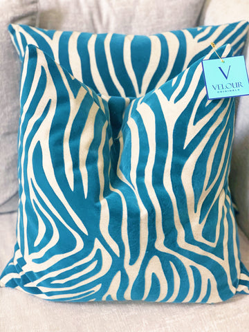 Teal Cut Velvet Zebra Pillows