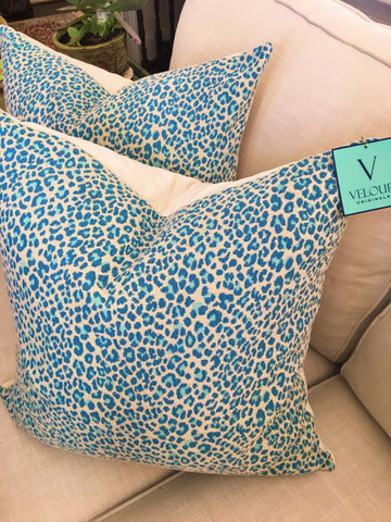 Turquoise Cheetah Deisgner Pillows 22x22 Set