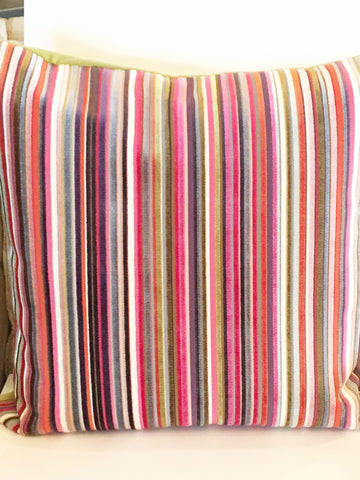 Multi Color Stripe Velvet with Green Back Pillow Set 22x22