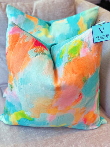 Bahama Sky Turquoise Orange Velvet Pillows