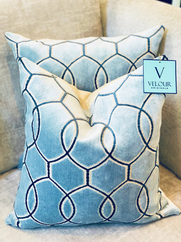 Light blue swirl velvet pillows
