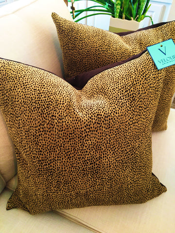 Gold Brown Velvet Cheetah Pillow Set 22x22