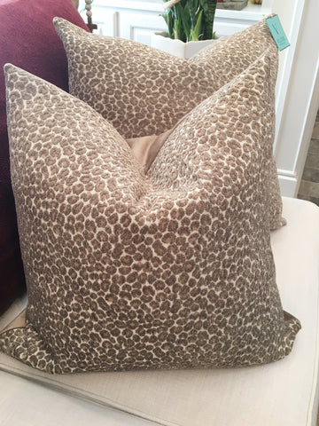 Brown Chenille Leopard with Velvet Back Designer Pillows 22'x22"