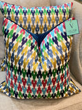 Color Keys embroidered navy velvet pillows