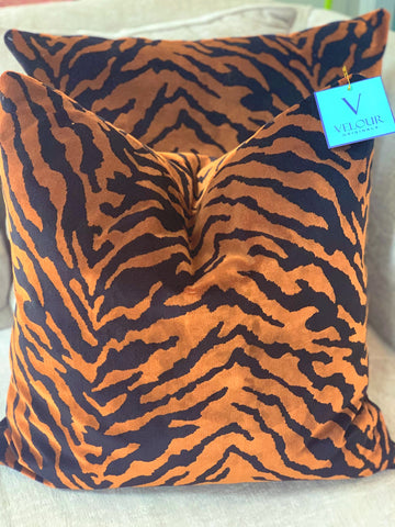 Hamilton Liam Copper Brown and Black Tiger Stripe Velvet Pillows