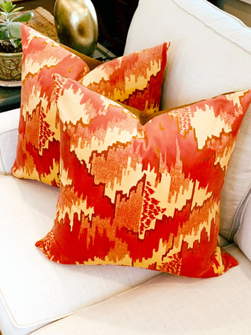 Beacon Hill Mirages Coral velvet pillows 22'x22'