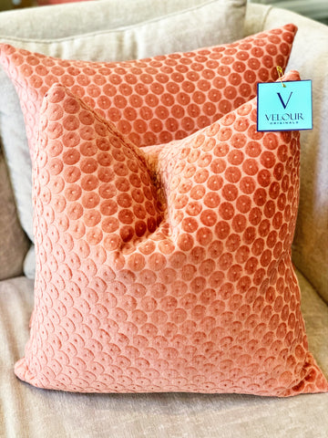 Coral Button Velvet Pillows