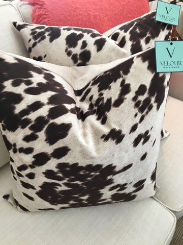 Brown Cow Velvet  Designer Pillows 22x22 Set