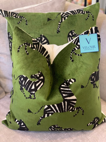 Farlowe Emerald Green Zebra Velvet Pillows