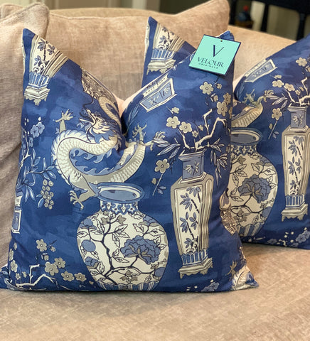 Blue Dragon Ginger Jar Chinoiserie Pillow Set