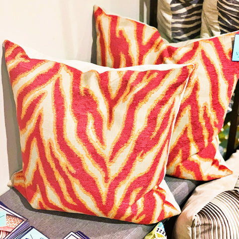 Flame pink and orange velvet pillow set