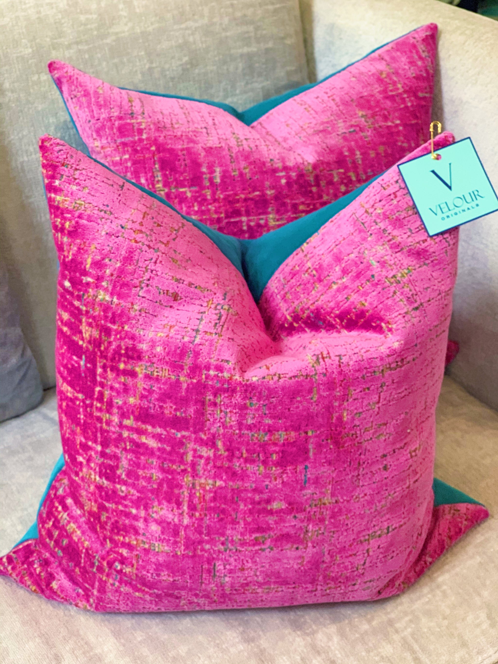 Moonstruck Fuchsia hot pink teal velvet pillows – Velour Originals