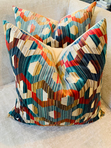 Geometric Jewel Strie Cut Velvet Pillows