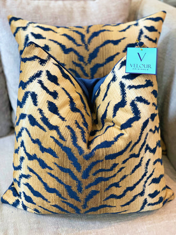 Golden Navy Tiger Velvet Pillows